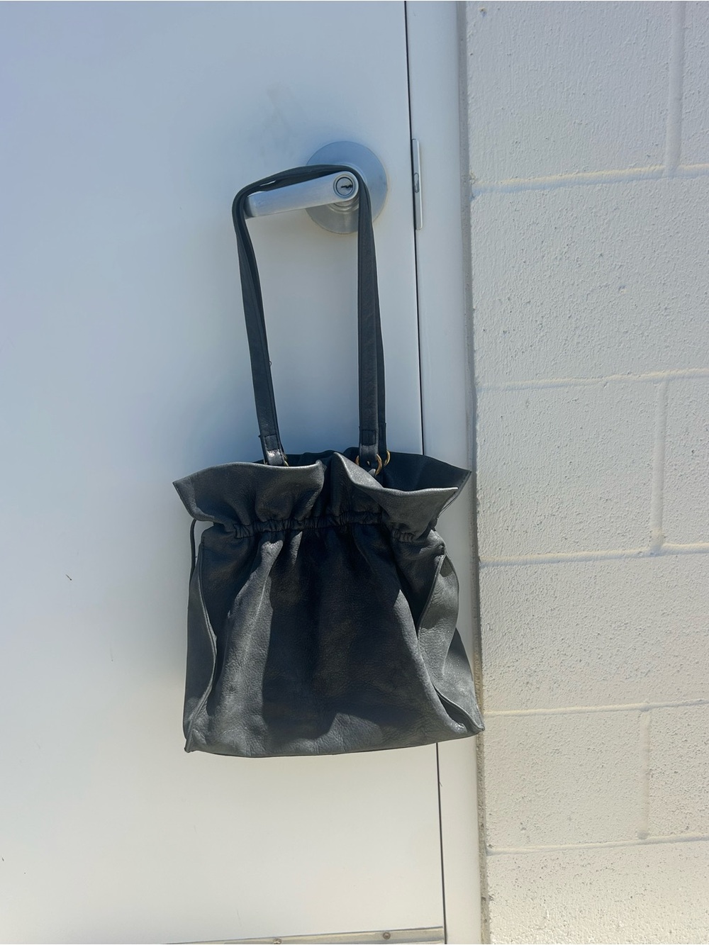 HOBO Black Drawstring Leather Shoulder Bag
